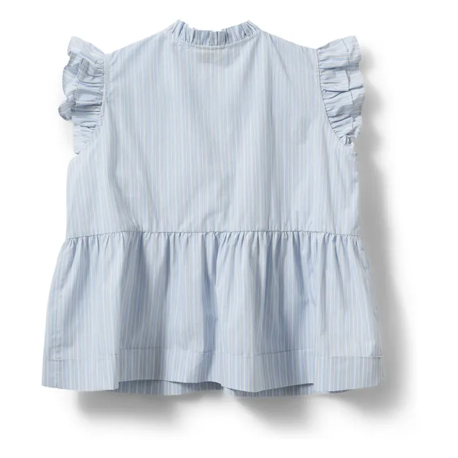 Striped Juliette Ruffle Blouse | Pale blue