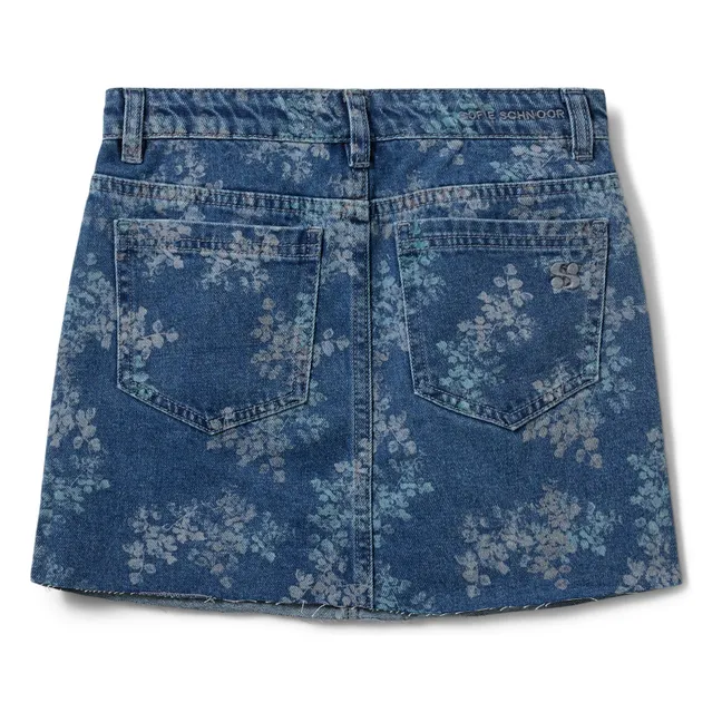 Cally Denim Floral Short Skirt | Denim blue