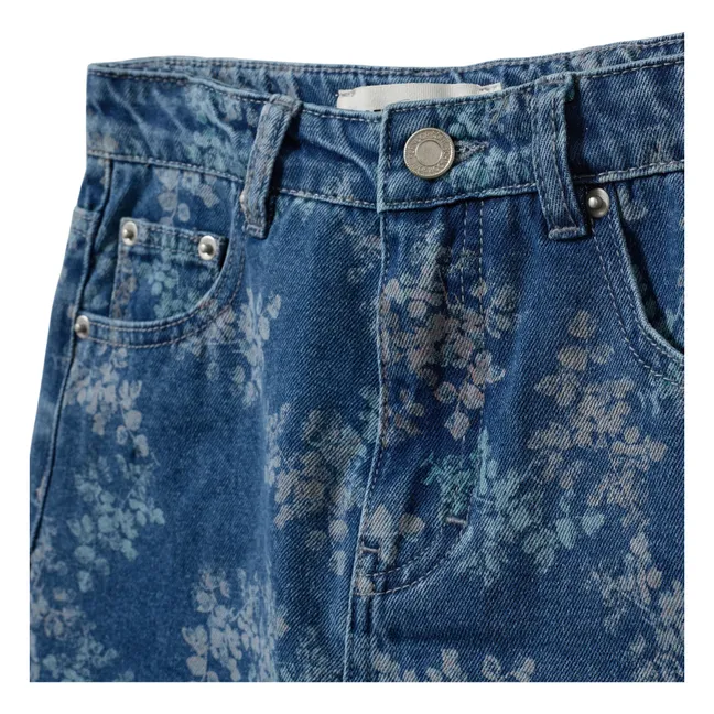 Cally Denim Floral Short Skirt | Denim blue
