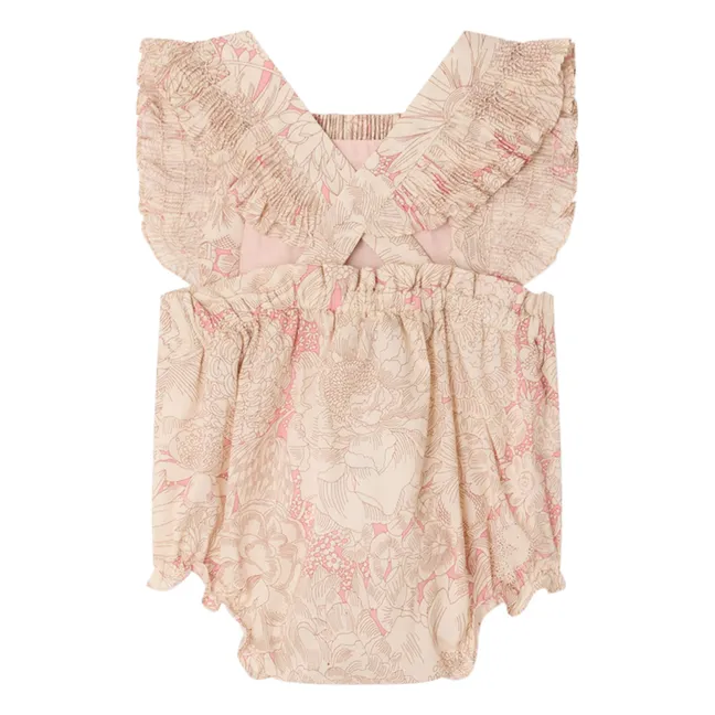 Barboteuse Smockée Lakiss Fleurie Coton Bio | Rose pâle