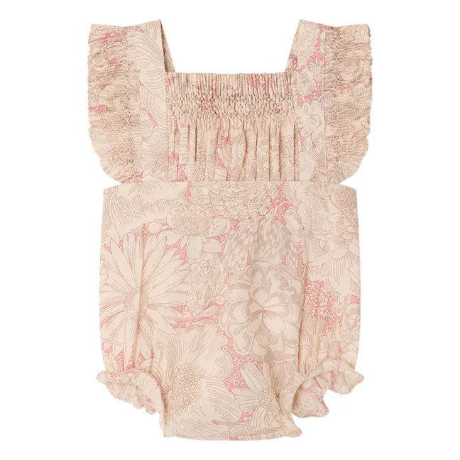 Barboteuse Smockée Lakiss Fleurie Coton Bio | Rose pâle