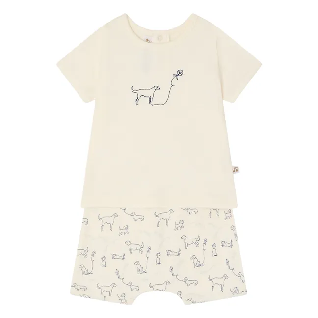 Fanilo organic cotton T-shirt and shorts set | Ecru