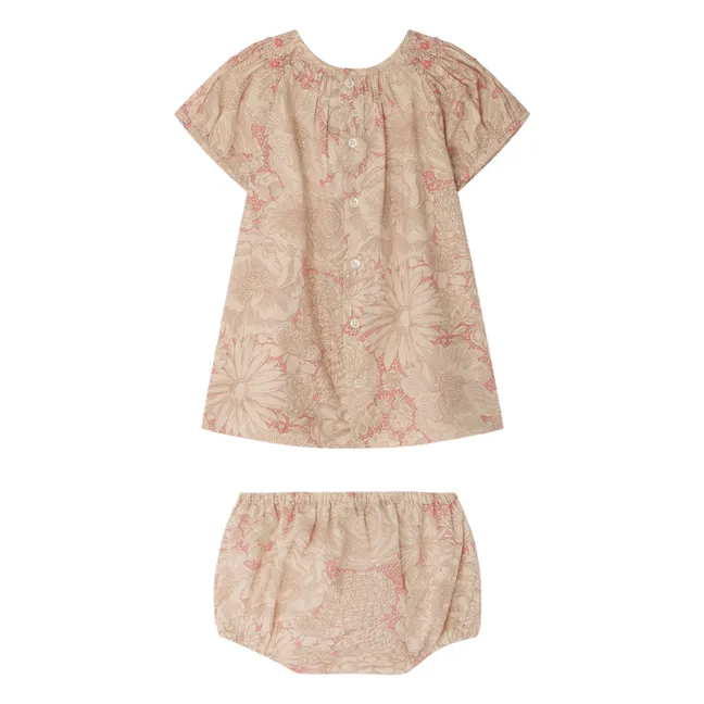 Robe Smockée Lucia Fleurie Coton Bio | Rose pâle