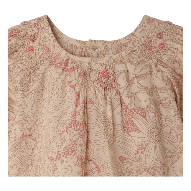 Robe Smockée Lucia Fleurie Coton Bio | Rose pâle