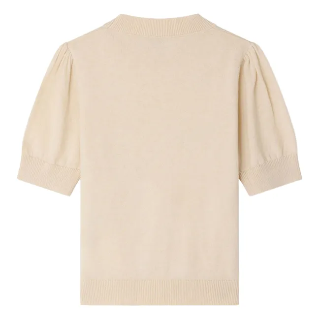 Pullover mit kurzen Ärmeln Leola Cerises Pailletten Wolle | Beige rosé