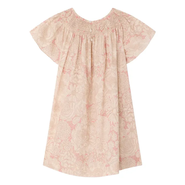 Robe Smockée Arlène Fleurie Coton Bio | Rose pâle