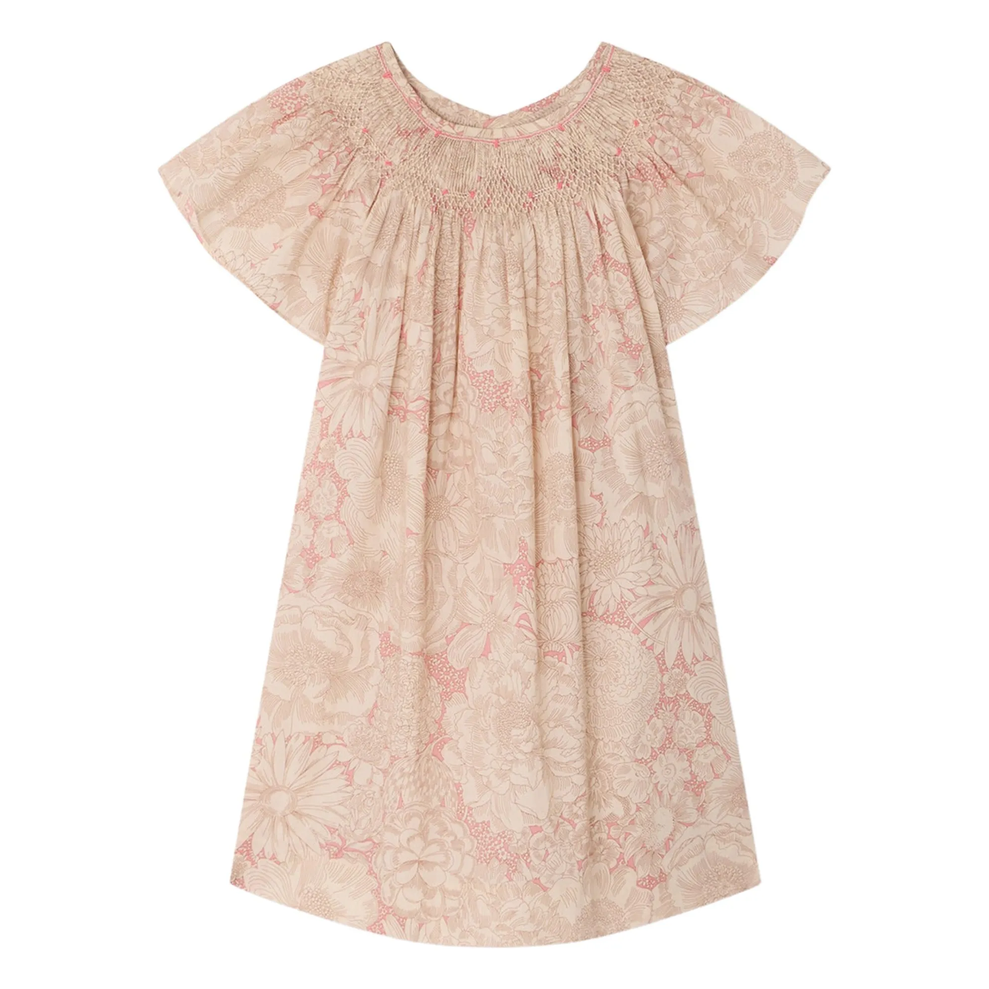 Bonpoint Girls Pale Pink Arlène Fleurie Organic Cotton Smocked Dress