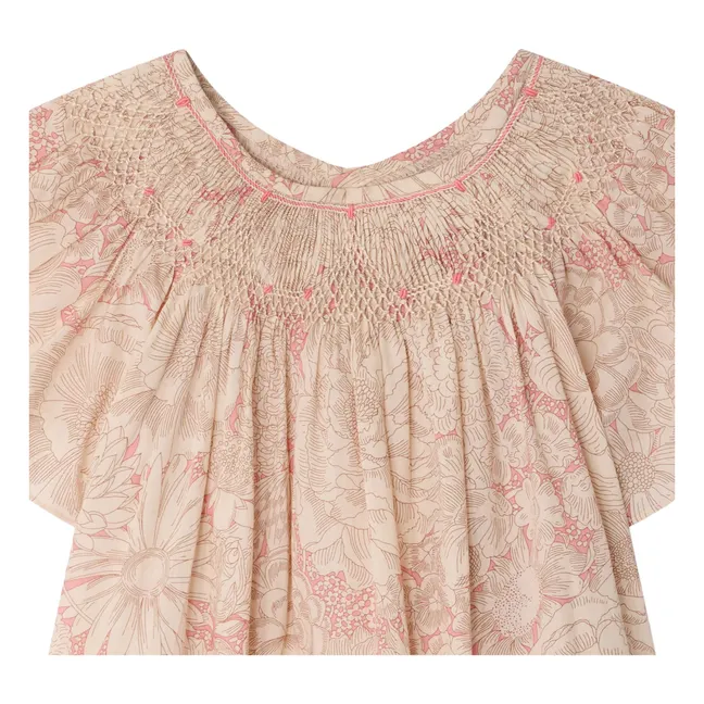 Robe Smockée Arlène Fleurie Coton Bio | Rose pâle
