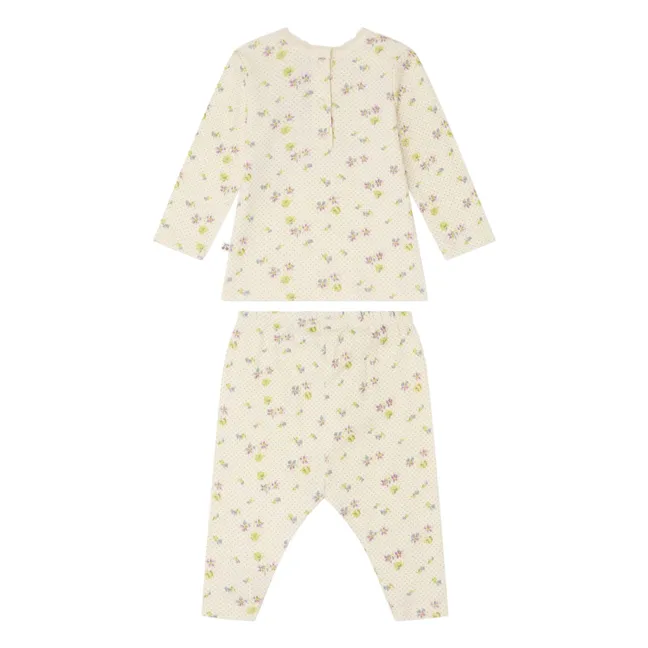 Ensemble T-shirt et Legging Genna Fleuri Coton Bio | Ecru