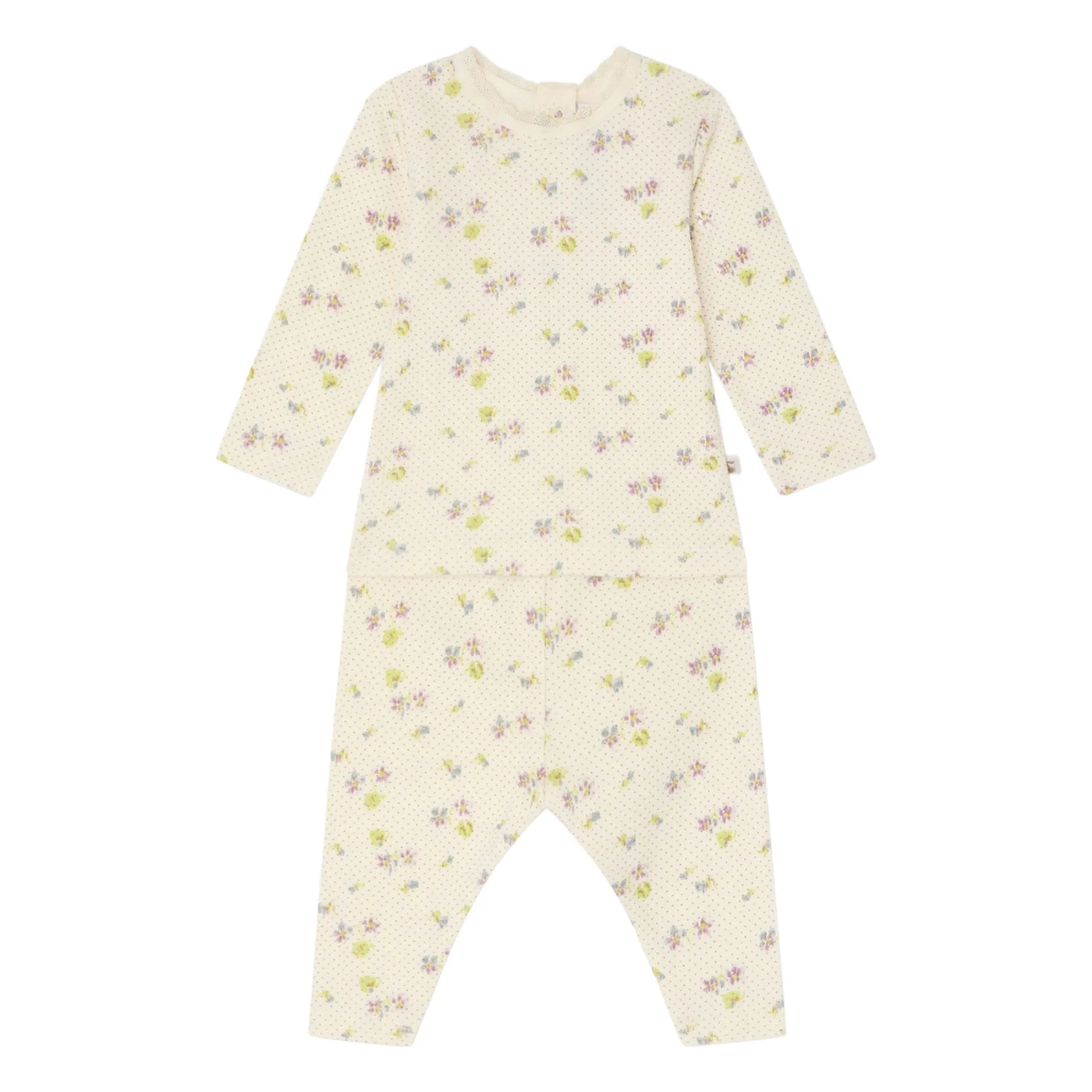 Bonpoint Ecru Genna Fleuri Organic Cotton T-Shirt And Legging Set