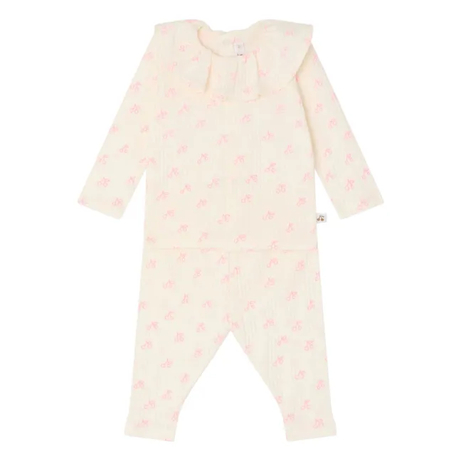 Ensemble T-shirt et Legging Jelsia Cerises Coton Bio | Ecru
