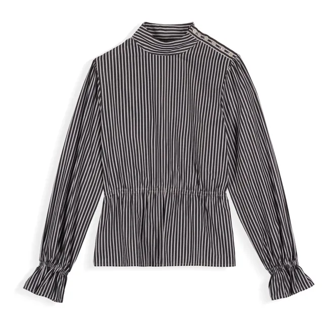 Brighton Stripes Cotton Blouse | Navy blue