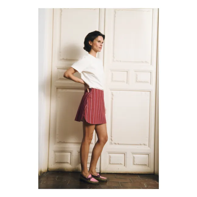 Selena Cotton striped skirt | Red