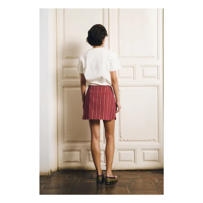Selena Cotton striped skirt | Red