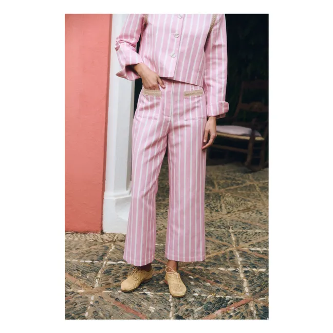 Pantalón de rayas de algodón Niza | Rosa