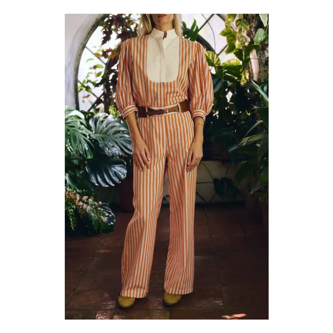 Bluse Streifen Dimitra Baumwolle | Orange
