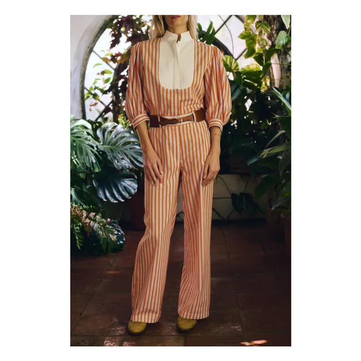 Blusa de rayas de algodón Dimitra | Naranja- Imagen del producto n°5