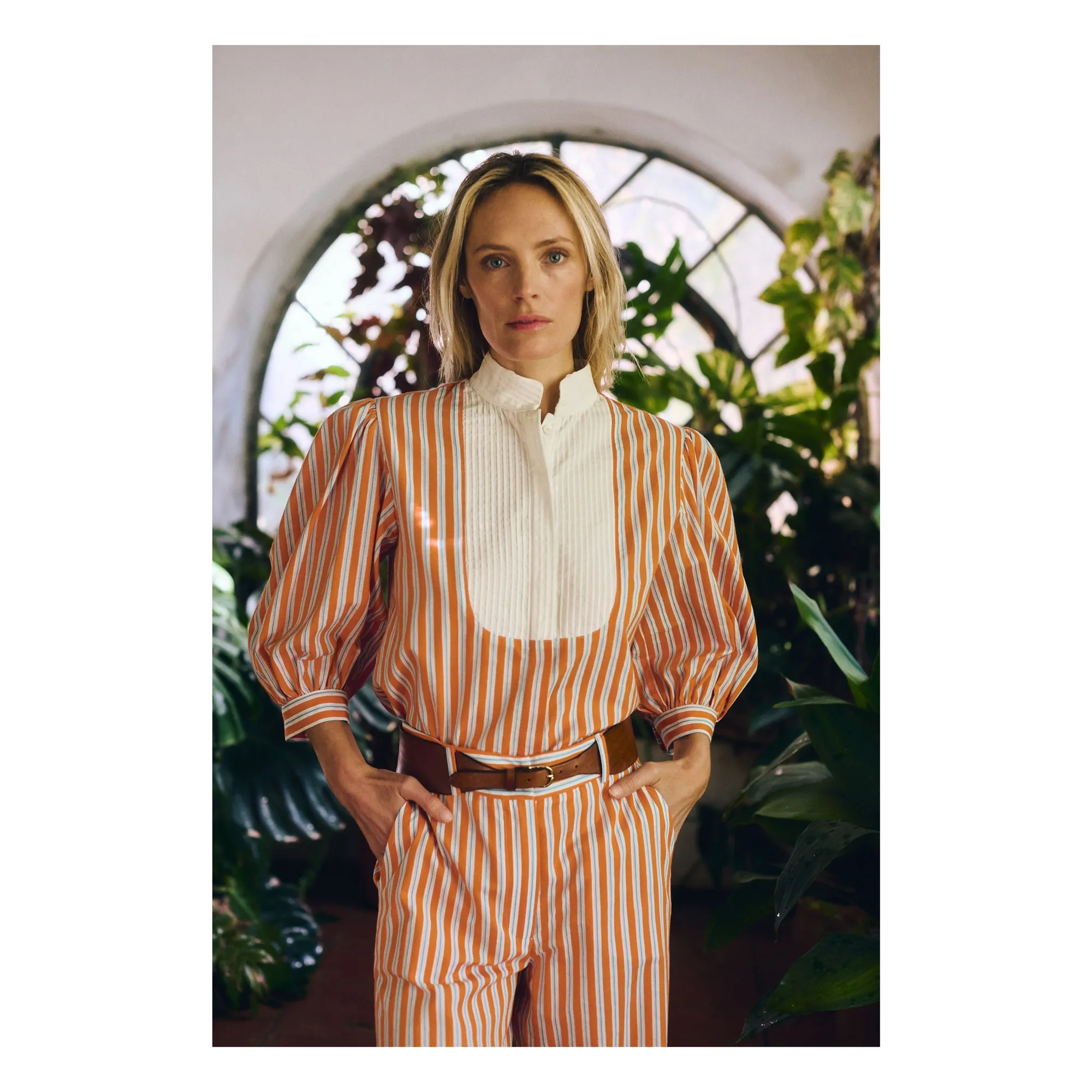 Blouse Rayures Dimitra Coton | Orange- Image produit n°1