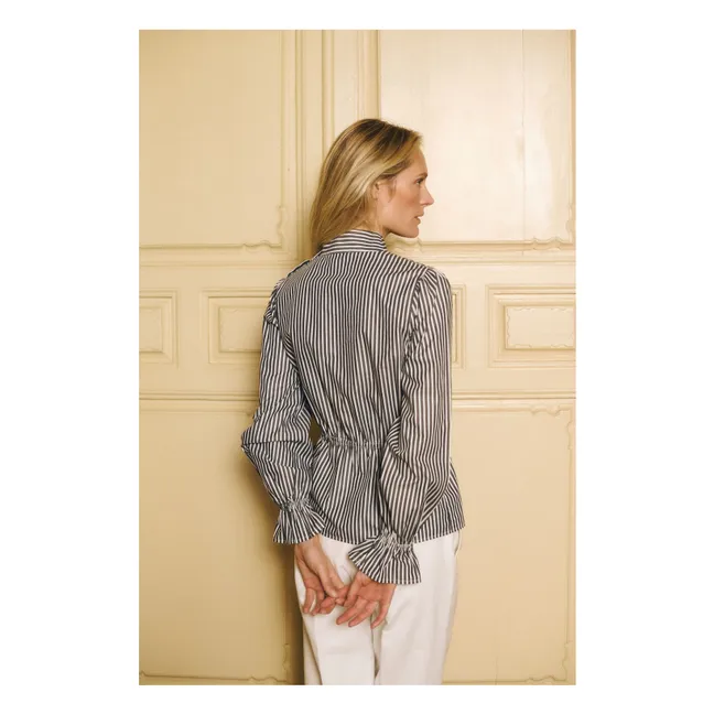 Brighton Stripes Cotton Blouse | Navy blue