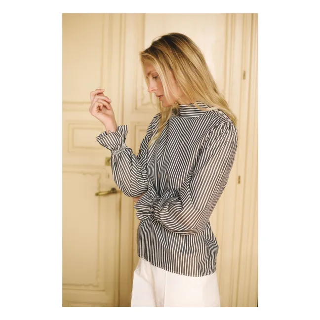 Brighton Stripes Cotton Blouse | Navy blue