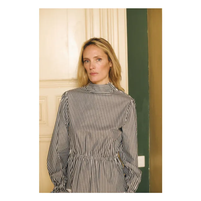 Brighton Stripes Cotton Blouse | Navy blue