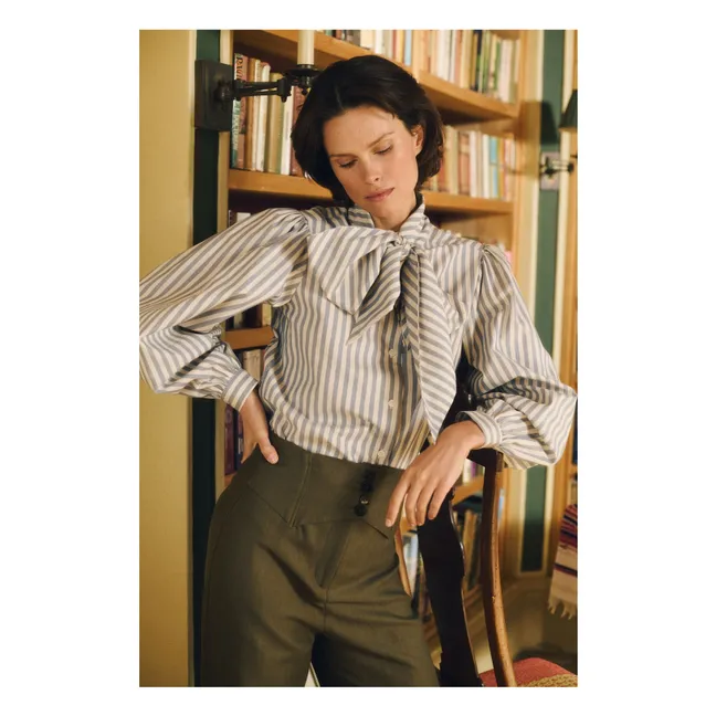 Fairytale Stripes Cotton Blouse | Blue