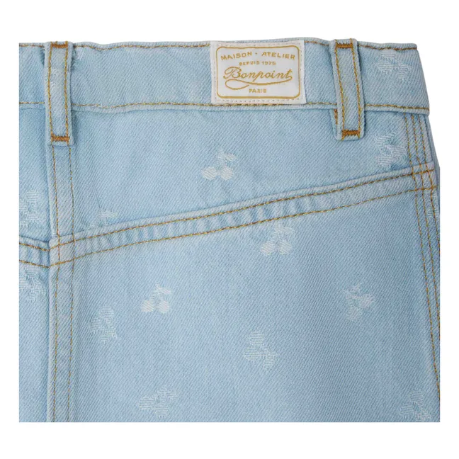 Jupe Denim Tison Cerises | Bleu Clair