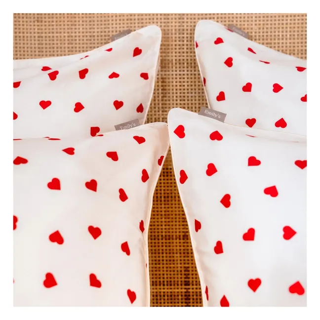 Heart-printed mulberry silk pillowcase  | Cream