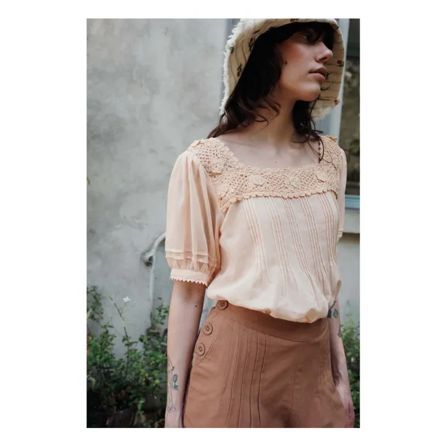 Blouse Fleur Crochet Coton | Crème