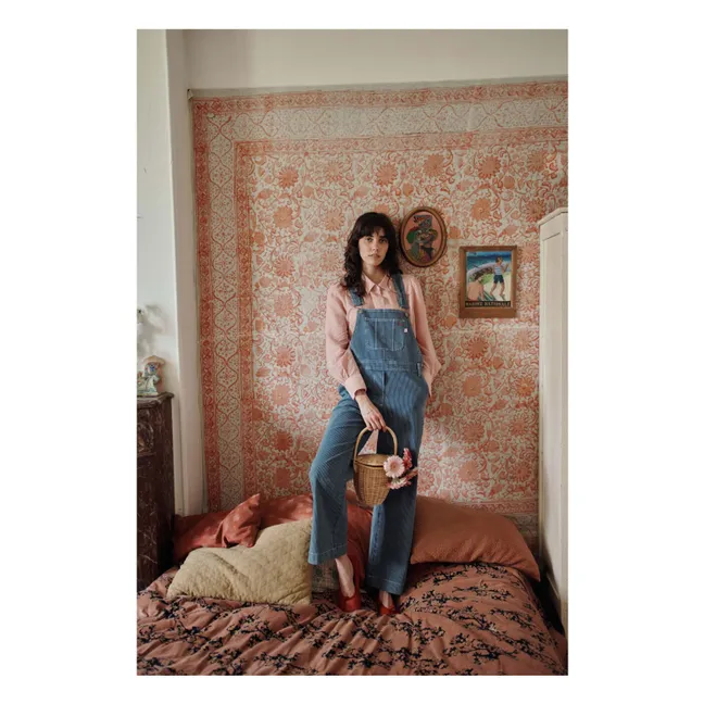 Cotton Stripe Dungarees | Blue