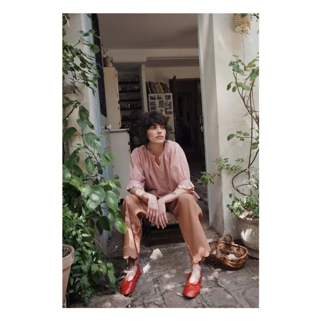 Pantalón de algodón bordado | Marrón