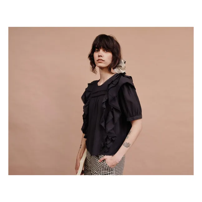 Cotton Gingham Trousers | Black