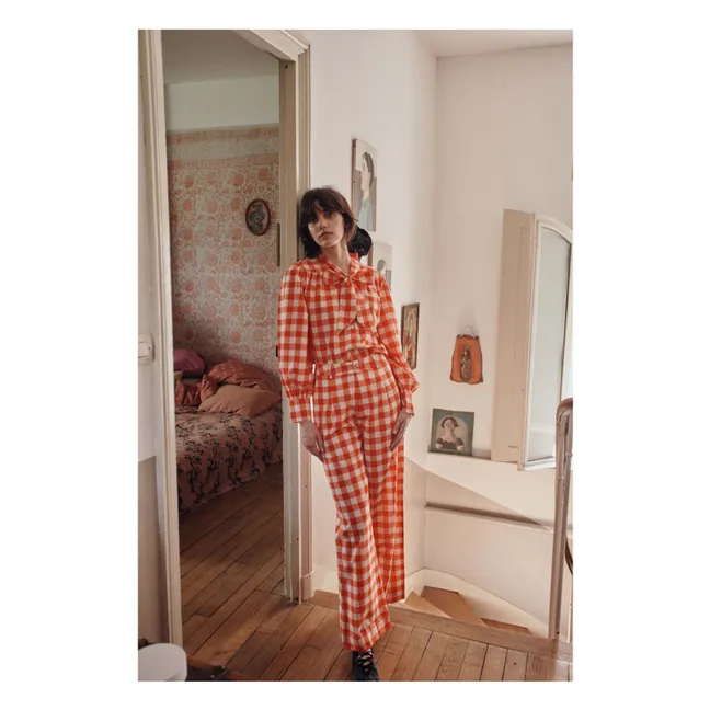 Organic Cotton Gingham Trousers | Red