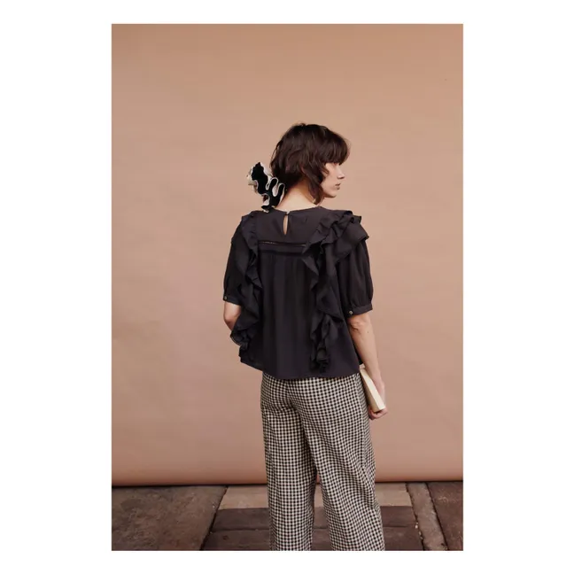 Cotton Gingham Trousers | Black