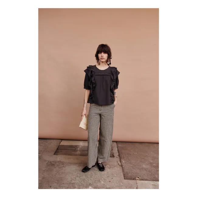 Cotton Gingham Trousers | Black