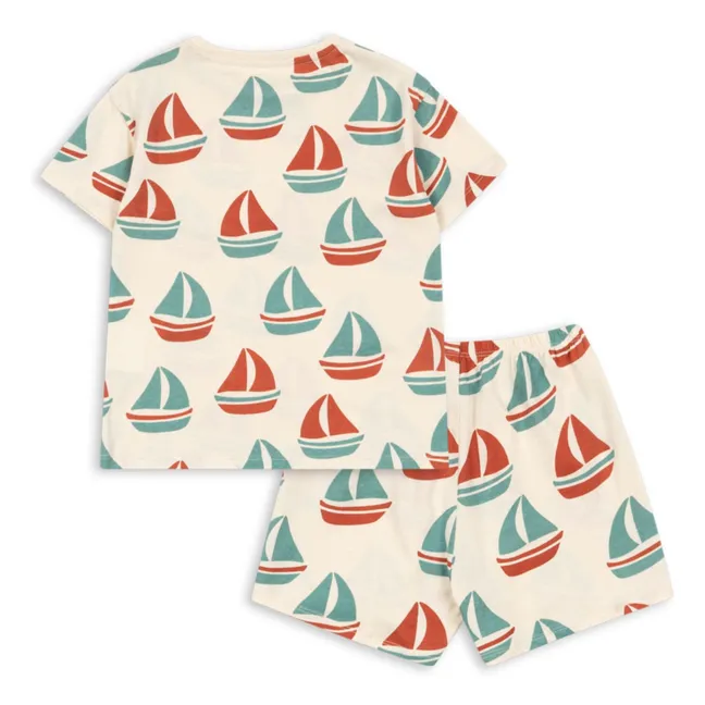 Set aus T-Shirt und Shorts Famo Bateaux Bio-Baumwolle | Beige