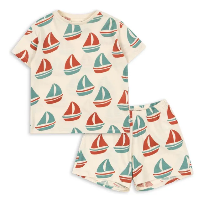 Conjunto de camiseta y pantalón corto de algodón orgánico Famo Bateaux | Beige