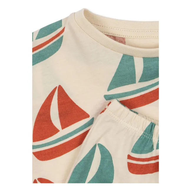 Set aus T-Shirt und Shorts Famo Bateaux Bio-Baumwolle | Beige