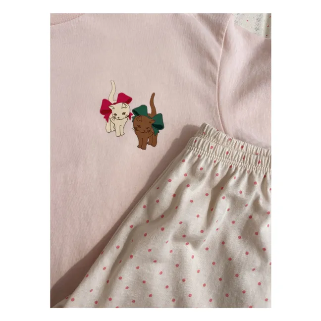Ensemble T-shirt et Short Famo Chats Coton Bio | Rose pâle