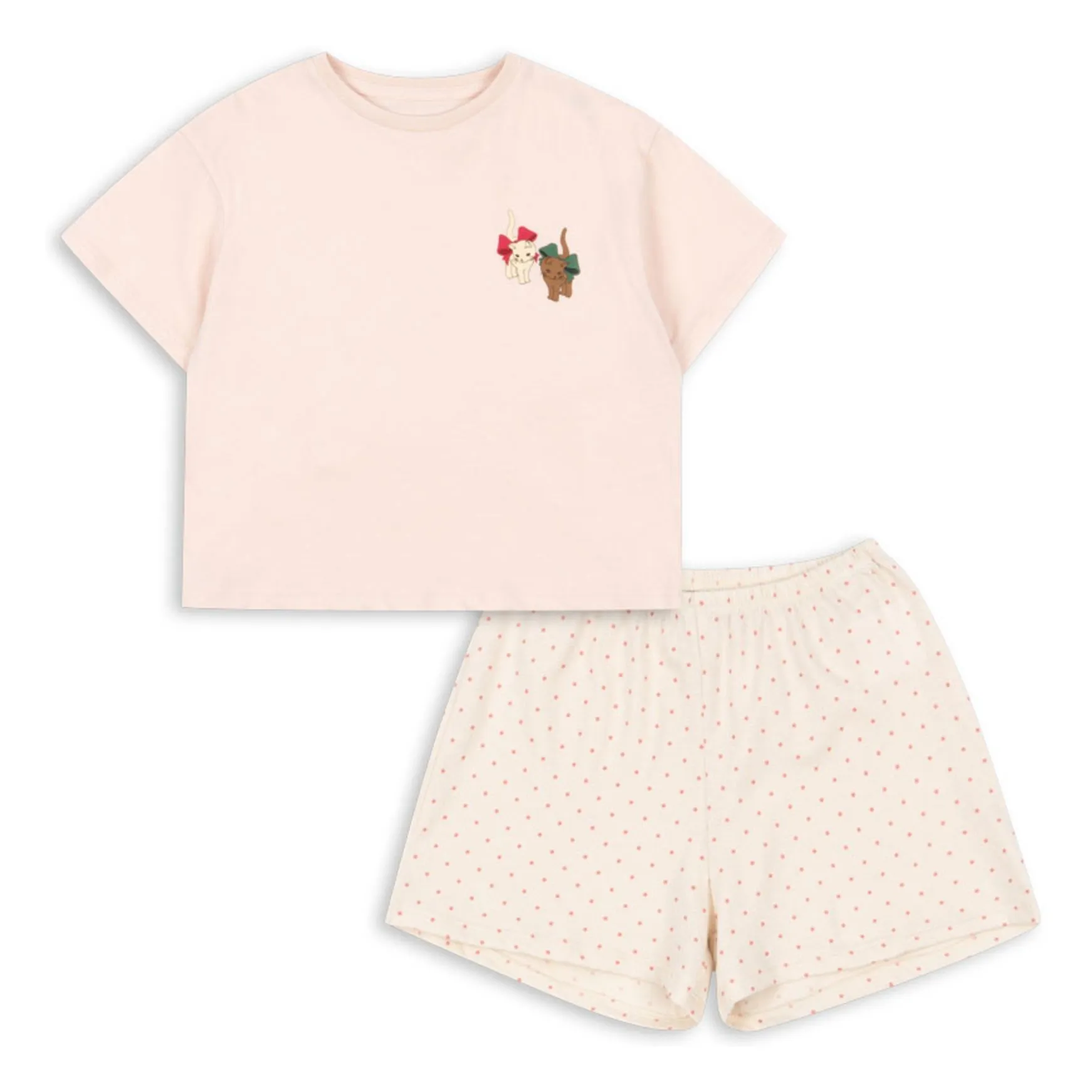 Ensemble T-shirt et Short Famo Chats Coton Bio | Rose pâle- Image produit n°0