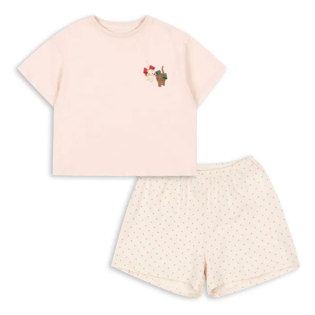 Ensemble T-shirt et Short Famo Chats Coton Bio | Rose pâle