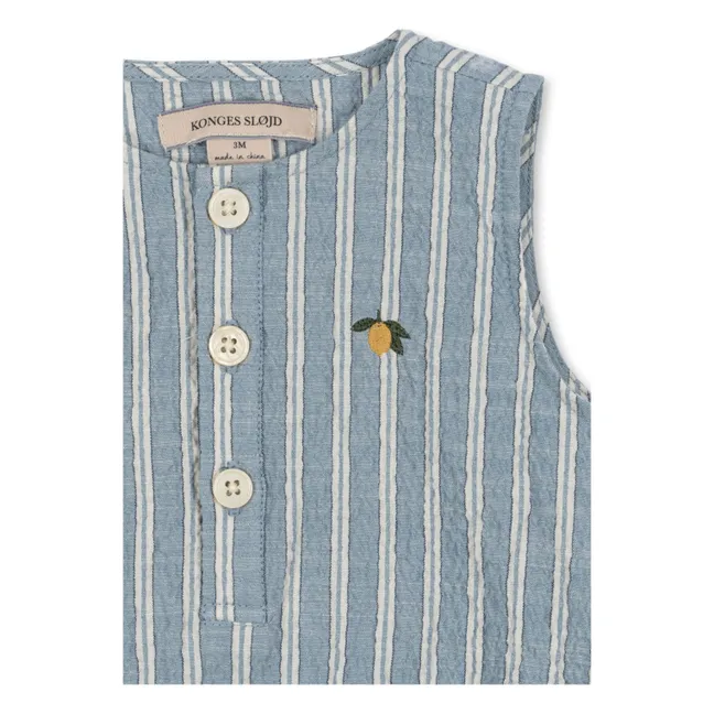 Barboteuse Elliot Rayée Coton Bio | Bleu