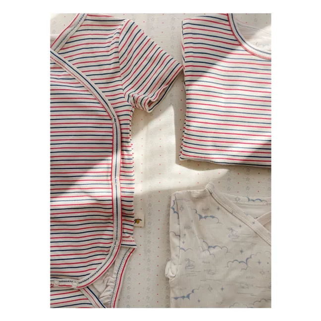 Striped Organic Cotton Short Sleeve Bodysuit | Red