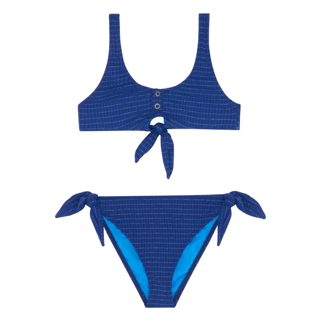 Maillot de Bain 2 Pièces Nœuds Calypso Métallisé | Bleu marine