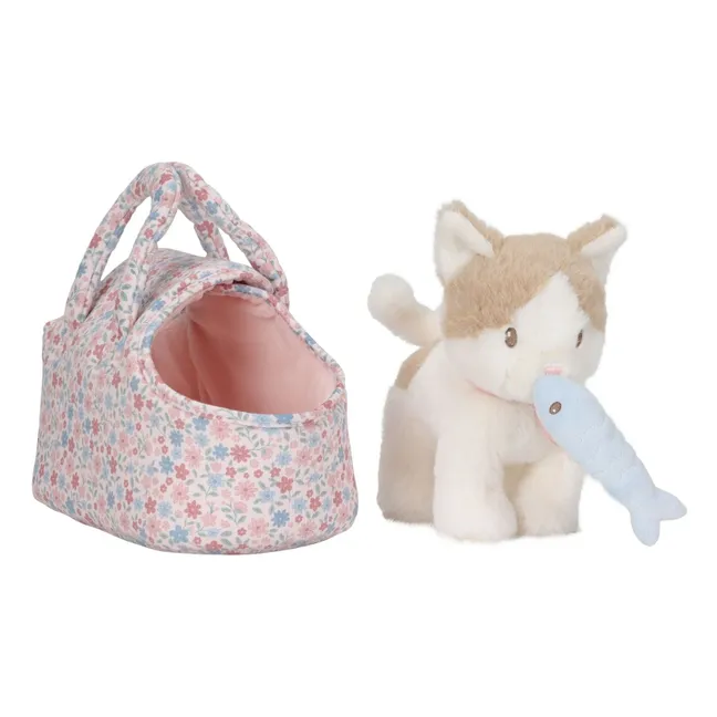 Peluche Chat avec son sac | Ecru