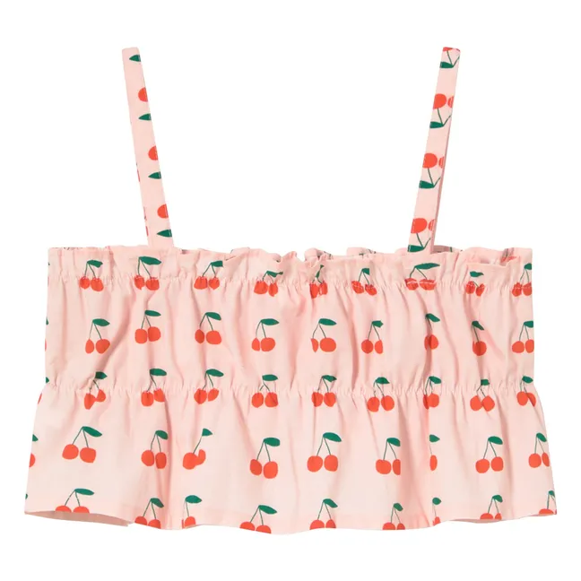 Top Froncé Cerises | Rose pâle
