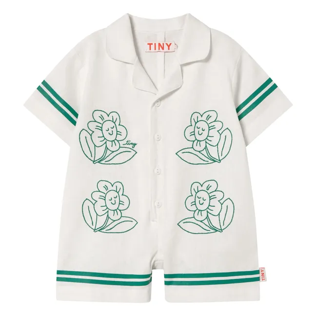 Combishort Oversize Fleurs Lin | Blanc