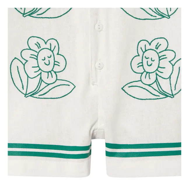 Combishort Oversize Fleurs Lin | Blanc