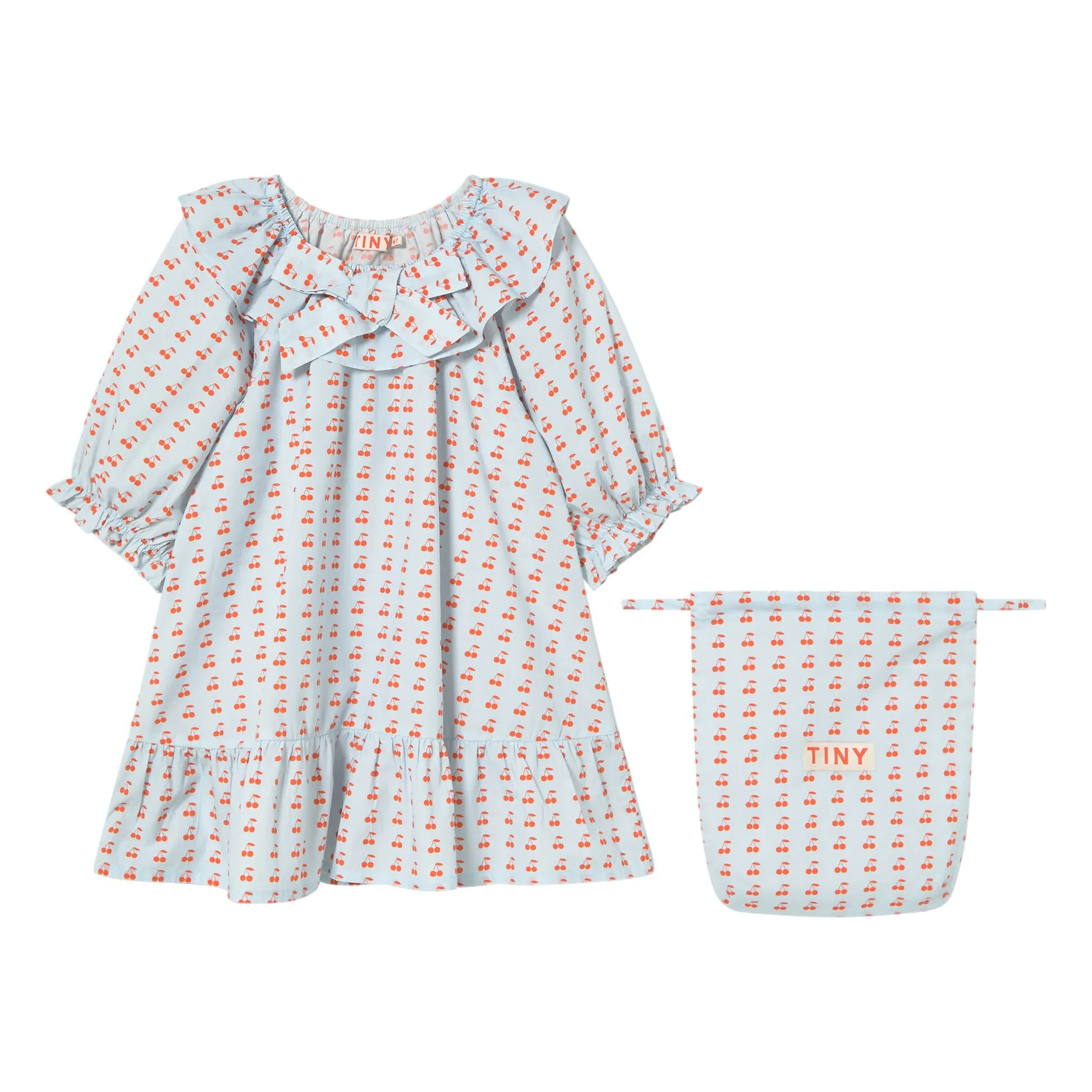 Tinycottons Pale Blue Cherry Ruffle Dress
