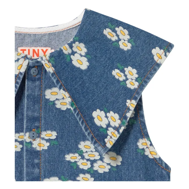 Robe Denim Col Oversize Marguerites | Bleu